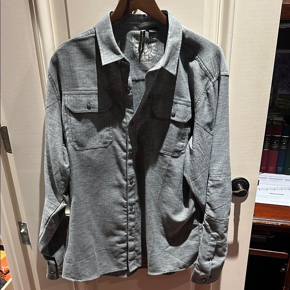 Gray Lightweight Shirt Jacket with Classic Collar